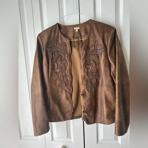 Reba Women Stud Embellished Faux LeatherSuede Full Zip Cowgirl Western Jacket L